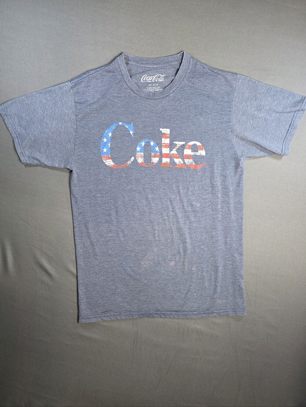 Coca Cola Heather Gray Tee with American Flag 'Coke' Script